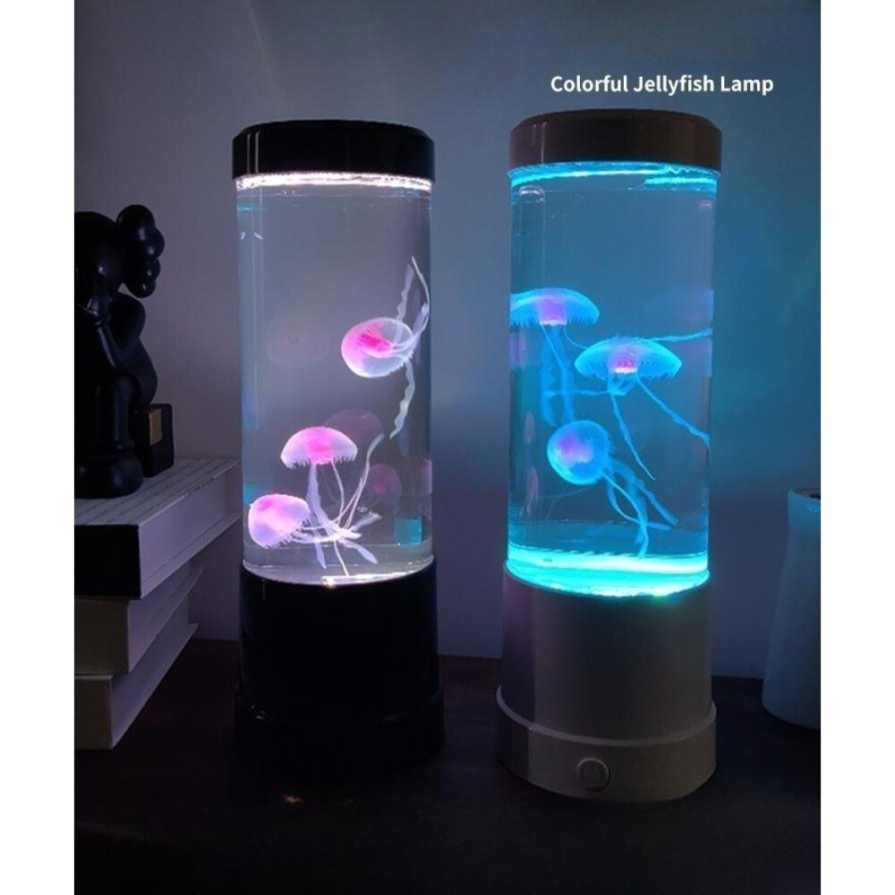 LED등 원통형 캣플릭스 어항 물멍 해파리2 LED 수면등 해파리 물고기3 1 검은색 원통 항아리에 3마리 모조 물고기 - 상품 이미지