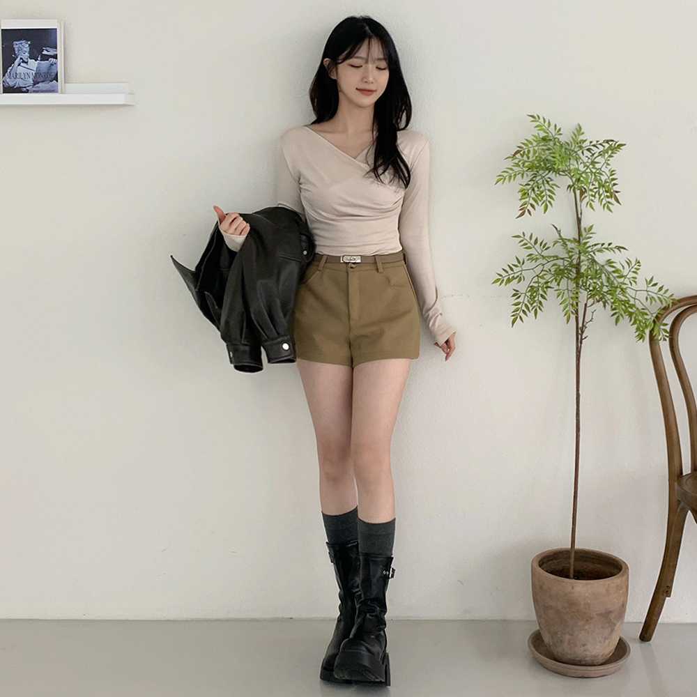 제이런 비스코스 오프숄더 셔링 랩 크롭 슬림핏 티셔츠- 5컬러 이미지 8