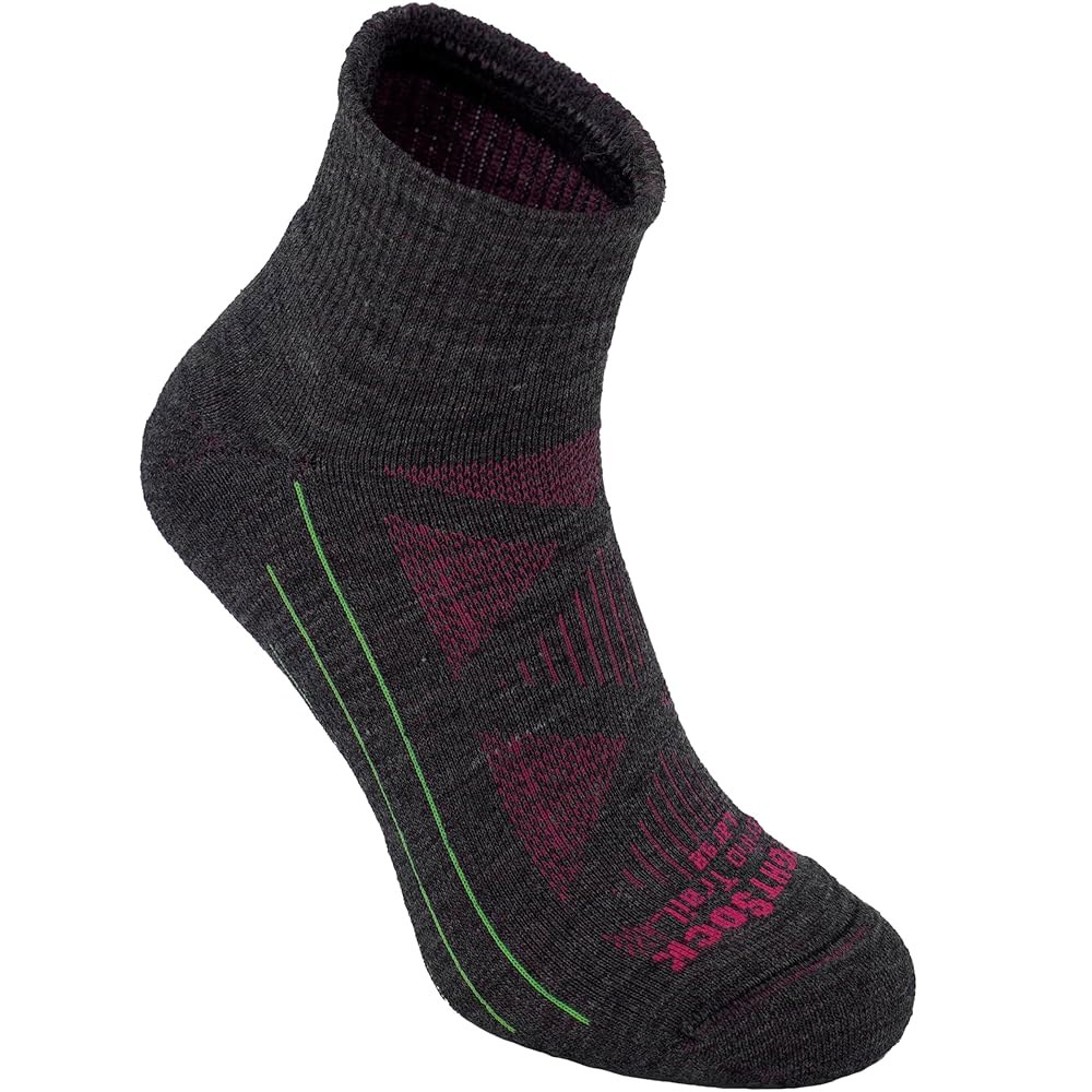 Wrightsock Merino 트레일 쿼터 러닝 여성용 및 방지 그레이 쿠션 처리된 푸크시아 남성 양말 미국산, - 물집 Grey Blue Small - 상품 이미지
