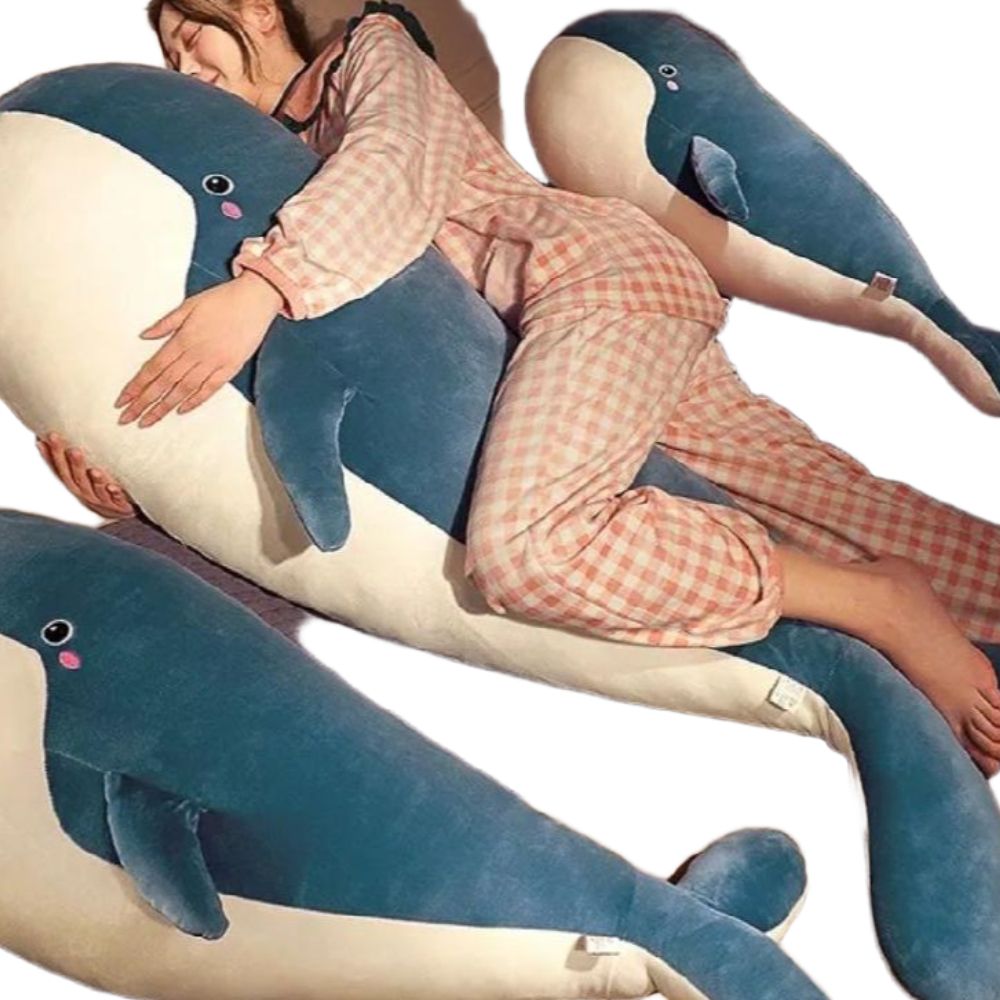 대형 고래 인형 돌고래 바디필로우 애착인형 안고자는 쿠션 블루 80cm - 상품 이미지