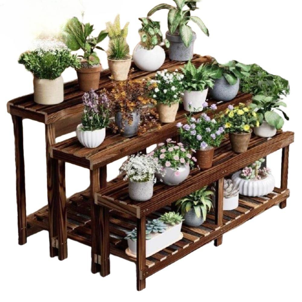 빈티지 화분대 계단식 원목 식물 진열대 화분 선반 정리대 2단 100x25 높이25+40cm - 상품 이미지
