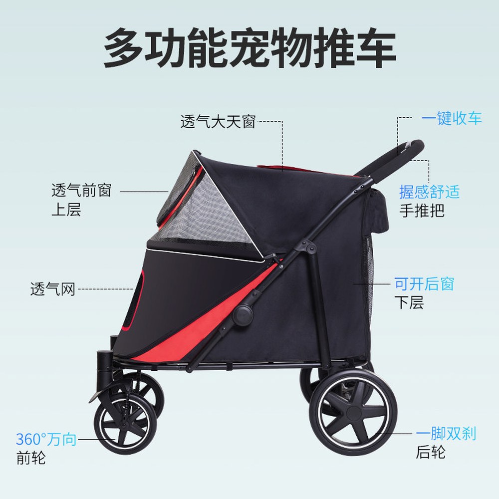 대형견유모차 카트 유모차 큰강아지 허스키 개모차 회황색의 이동 대형견 50kg 접이식 애견유모차 회황색의 - 상세 이미지 2
