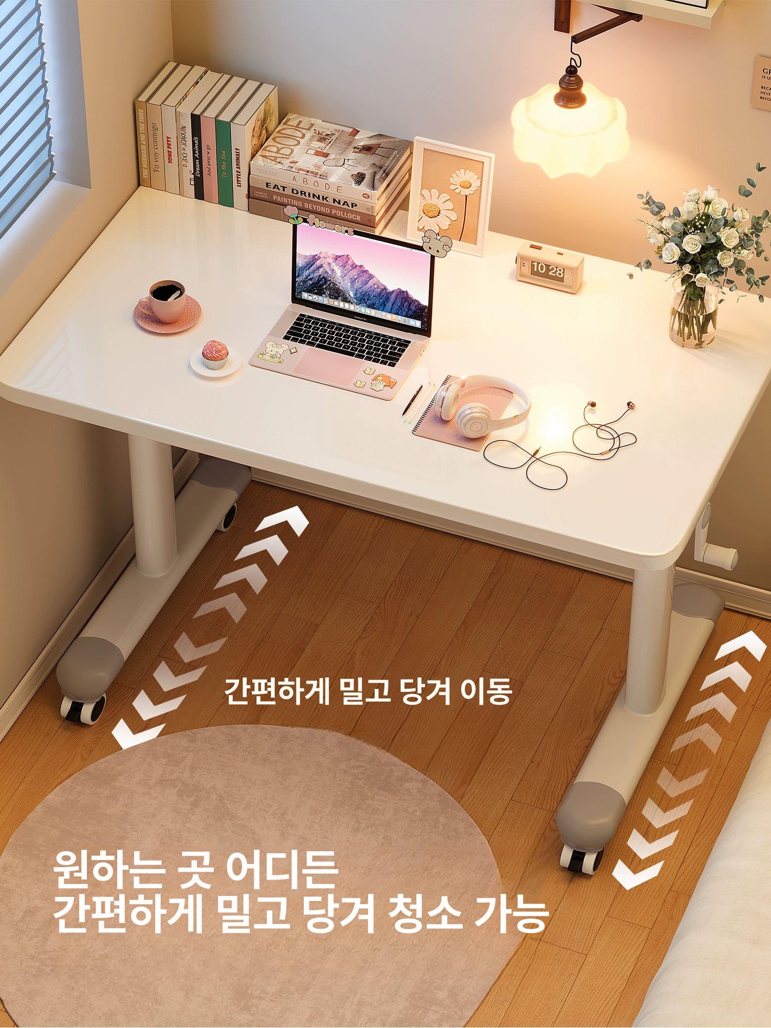 모션데스크 수동 높이조절 스탠딩 책상 이동식 테이블 두꺼운 80x60cm 우드 1단계 포함 - 상세 이미지 3