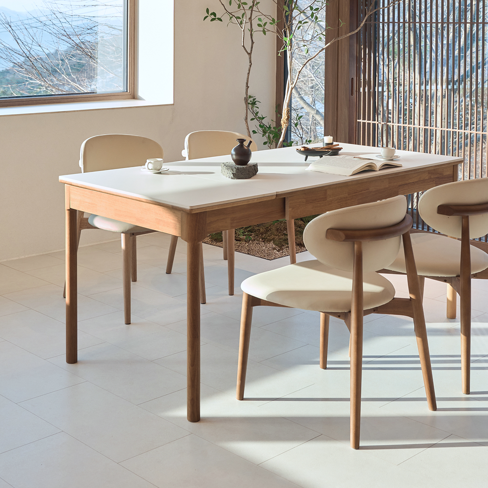 NOON 우디 원목 세라믹 확장형 4인용 6인용 포세린 식탁 1200 1600