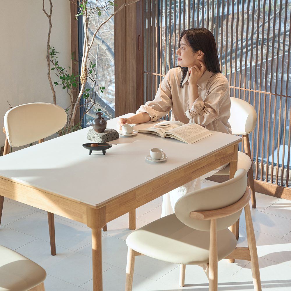 NOON 우디 원목 세라믹 확장형 4인용 6인용 포세린 식탁 1200 1600