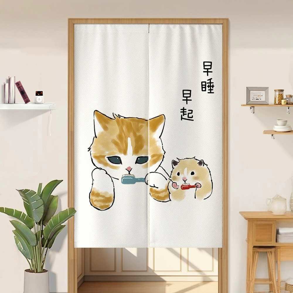 장식 W65xL90cm 출입구 풍수 커튼 가게 행운의고양이 가정용 삼각형 노렌 놀이 - 상품 이미지