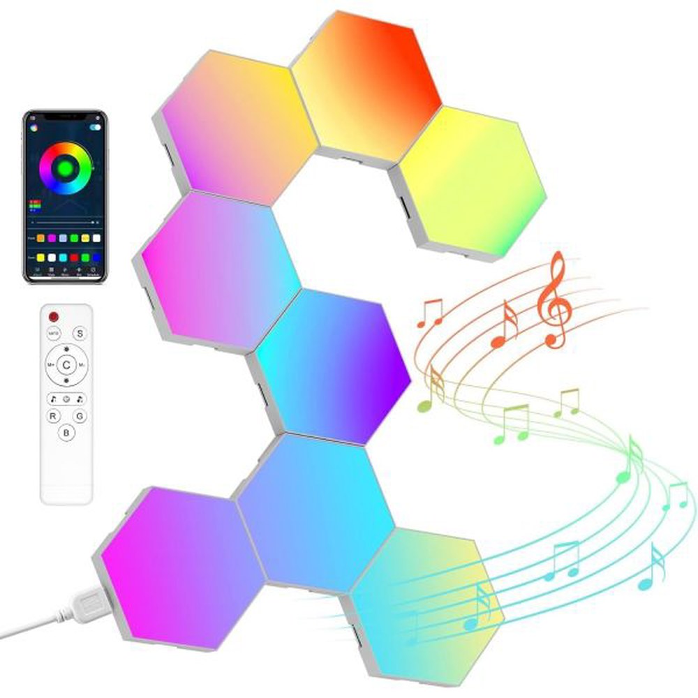 5W DIY가 리모컨 실내 화이트 WiFi 패널 침실 헥사곤 앱 조명 컨트롤 프로 전광판 1세트 3매 사운드 차량용 LED 8팩 3매 1세트 앱 리모컨 사운드 컨트롤 5W - 상품 이미지