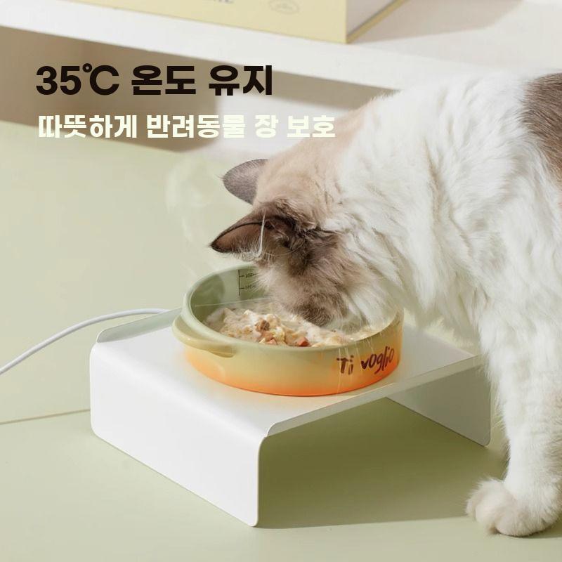 고양이 온열 물그릇 가열 세라믹 식기 반려묘 보온 밥그릇 화이트 35도 - 상세 이미지 5
