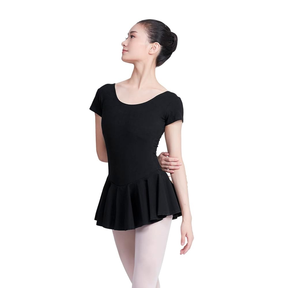 Phoeswan 캐미솔 여성용 발레 레오타드, 패드 성인용 블랙 가슴 댄스 포함, 스커트 반소매 Black Skirt X-Small - 상품 이미지