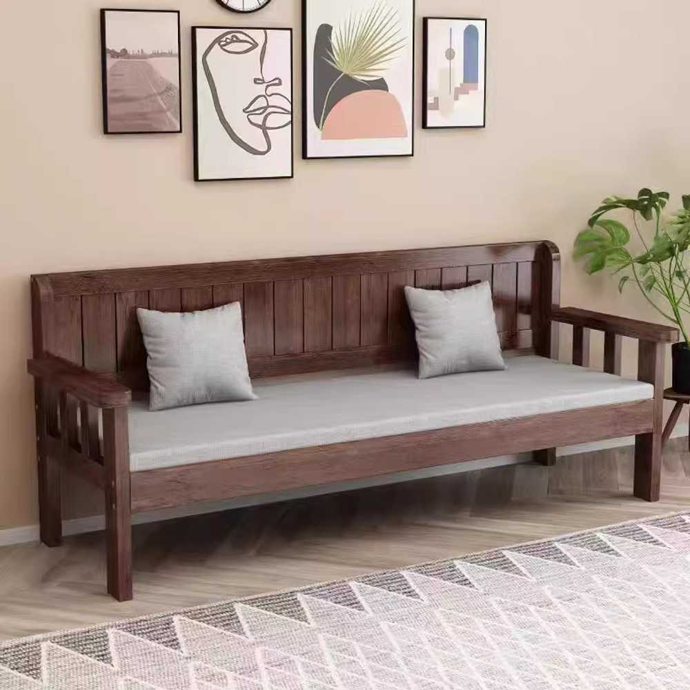 3인용 우드 소파 원목 벤치형 거실 카페 평상 스타일 180x55x80cm 로그(쿠션) - 상세 이미지 4