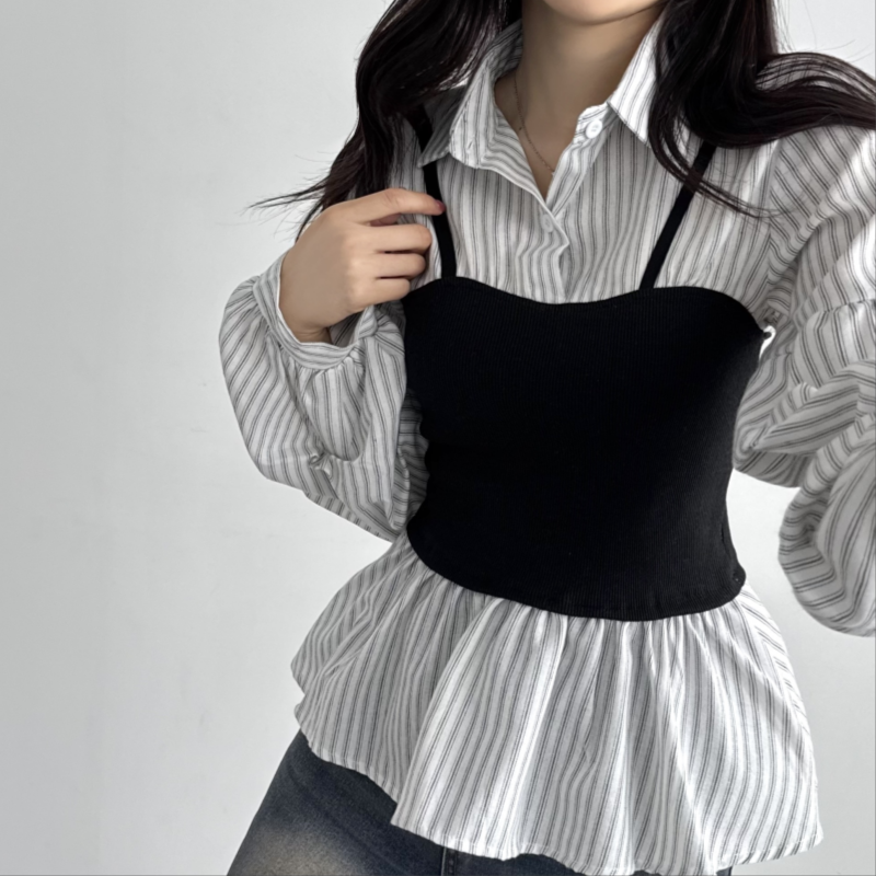 여성 뷔스티에 스트라이프셔츠 레이어드나시 - 상세 이미지 4
