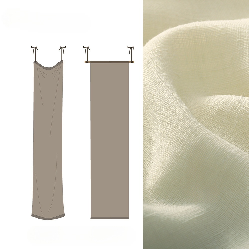 일본식 모시 커튼 조각보 디자인 햇빛가림막 공간분리 밝은 달 흰색 느긋한 90x200cm - 상품 이미지