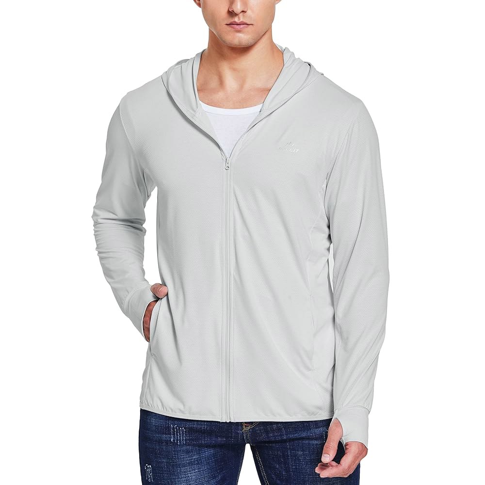 Willit 남성용 UPF 50+ 라이트 후드 차단 지퍼 풀 UV 하이킹 셔츠 긴소매 재킷 자외선 SPF 낚시 Deep Gray Small - 상세 이미지 2