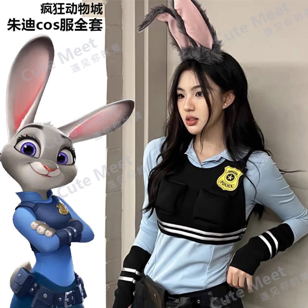 의상 튬 옷 할로윈 소품 어른용 주디 파티 프레 세트 주토피아 분장 메인 주디 튬 풀세트 성인 사이즈 S - 상세 이미지 2
