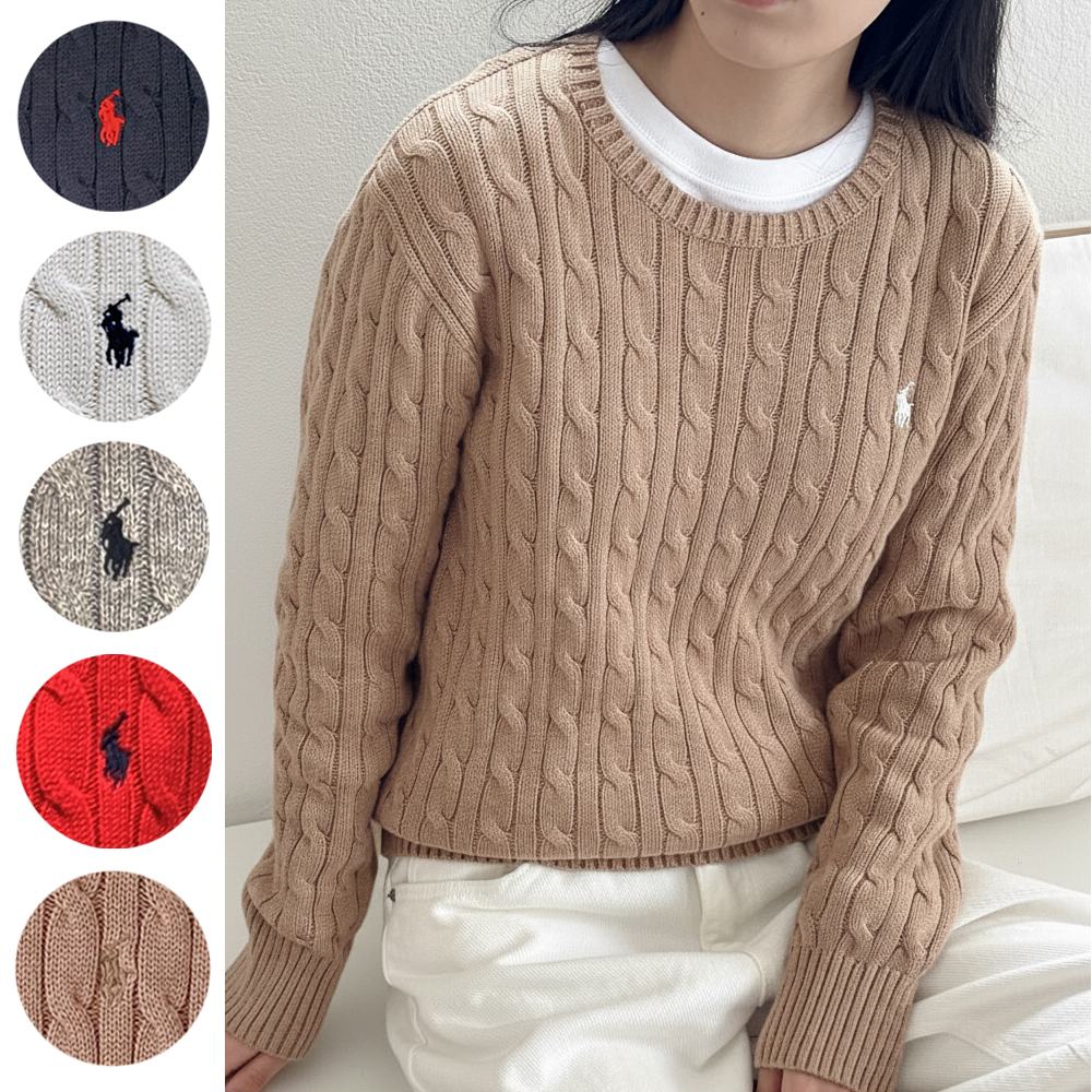 폴로 꽈배기 니트 보이즈 여성용 케이블 스웨터 랄프로렌 제품 이미지