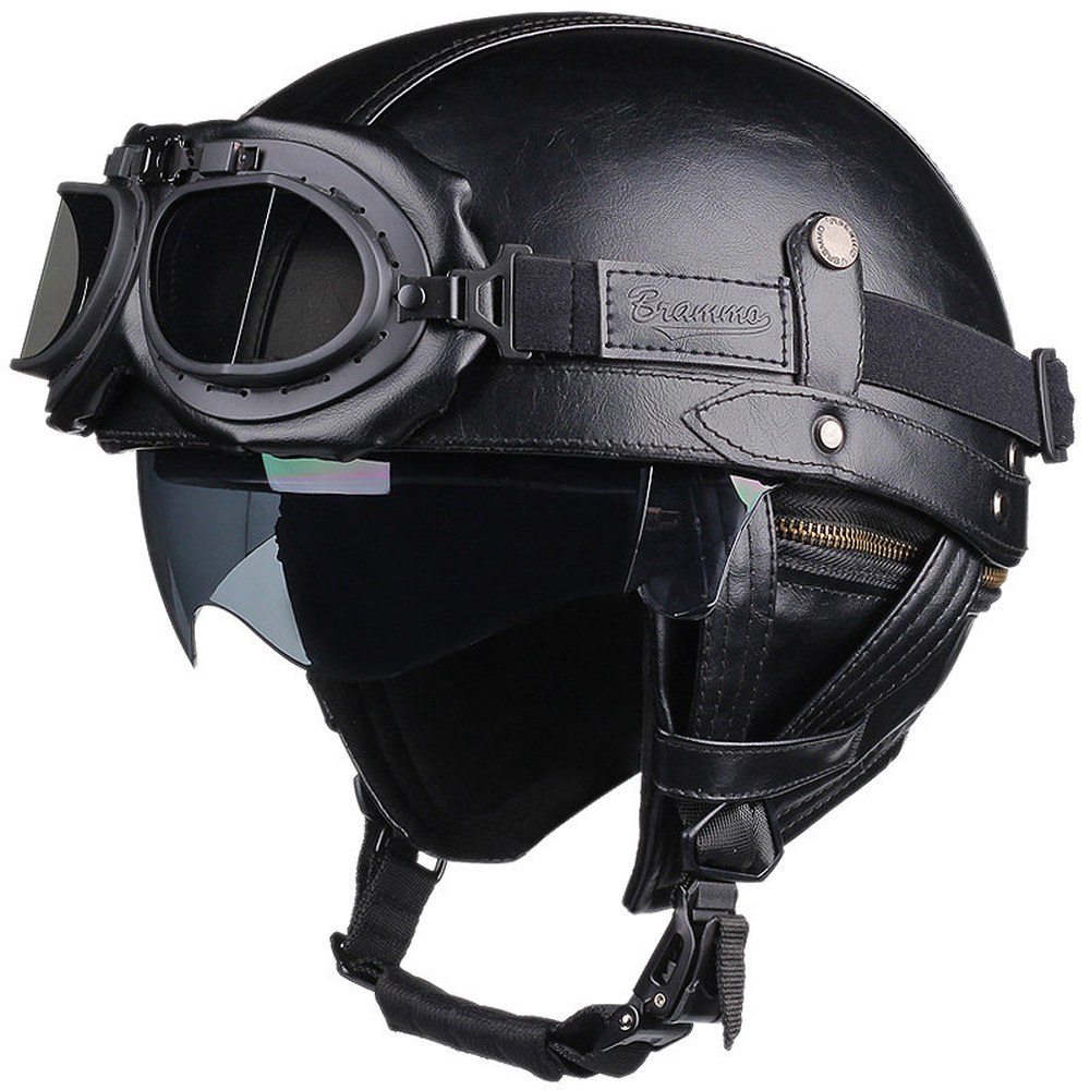 오토바이 전동 핼맷 M 하프 레트로 헬멧 전기 블랙 535 DOT 사이클링 Casco 고글 장비 XL 킥보드 어반 1 모토 승인 Moto 블랙 헬멧 M - 상세 이미지 2