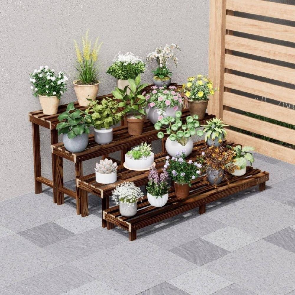 빈티지 화분대 계단식 원목 식물 진열대 화분 선반 정리대 2단 100x25 높이25+40cm - 상세 이미지 2