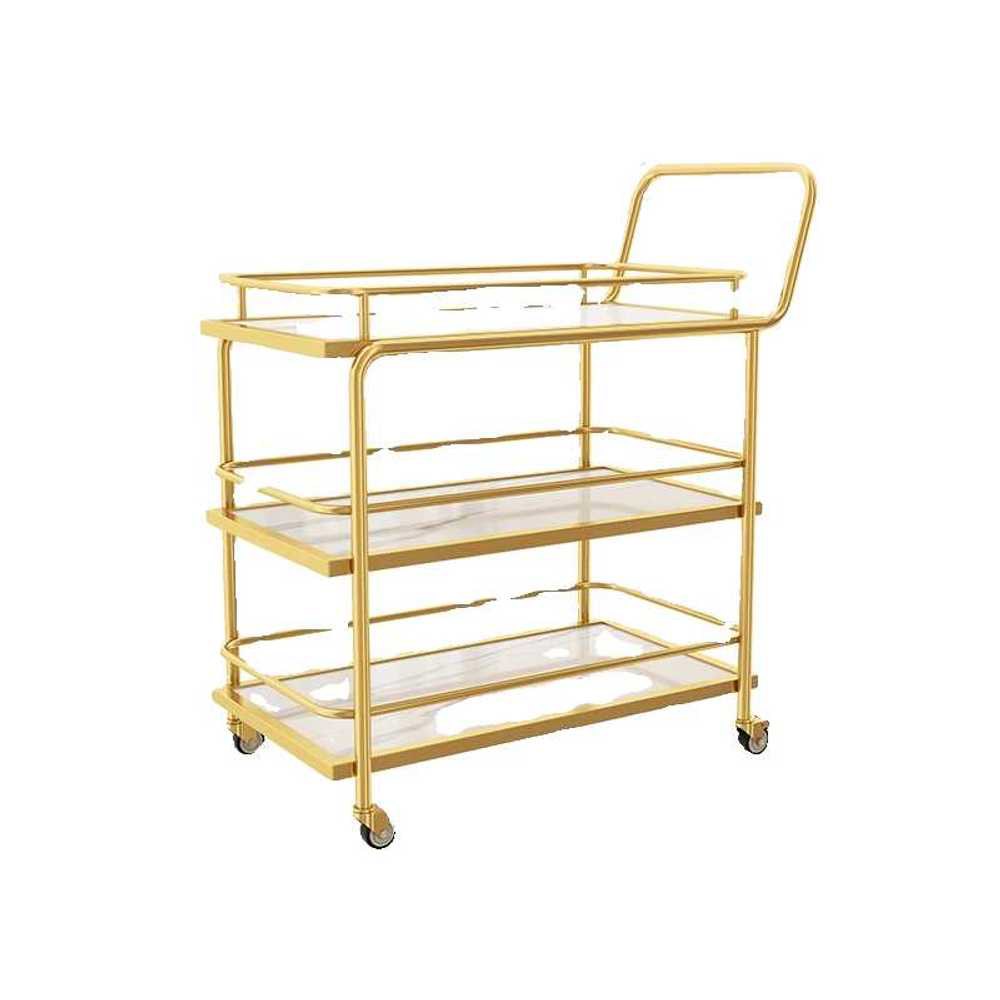 핸드카트 철제 이중 밀차 서빙카트 웨건 층판 골드 서빙카 대리석 67x39x90cm 서랍 화이트 3단 이중 골드 화이트 대리석 층판 - 상품 이미지