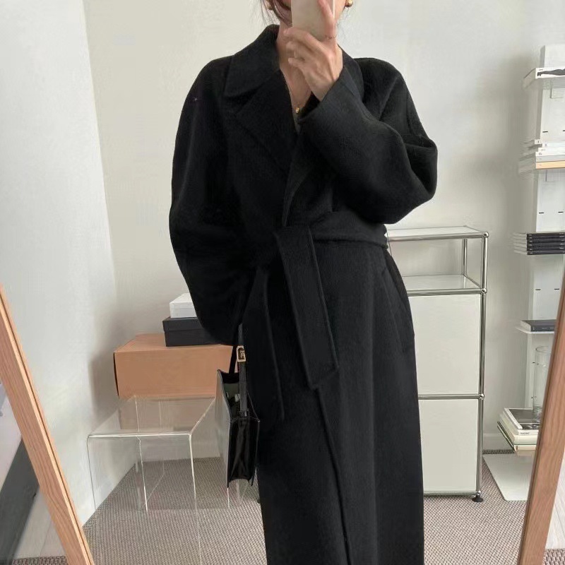 타니즈 겨울 여자 파이로 루즈핏 카라넥 로브 벨트 울 롱코트 이미지 4