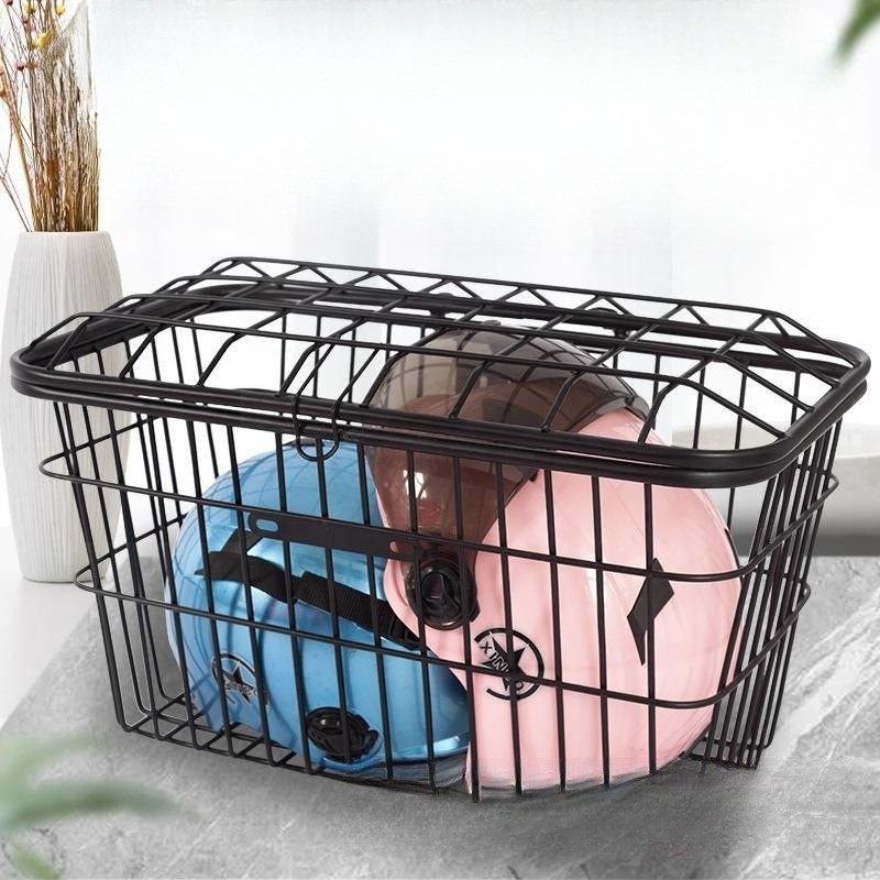 전기 자전거 바구니 대형 철제 격자형 헬멧 짐수납 전후면 장착 블랙 다용도 튼튼한 와이어 - 상세 이미지 3