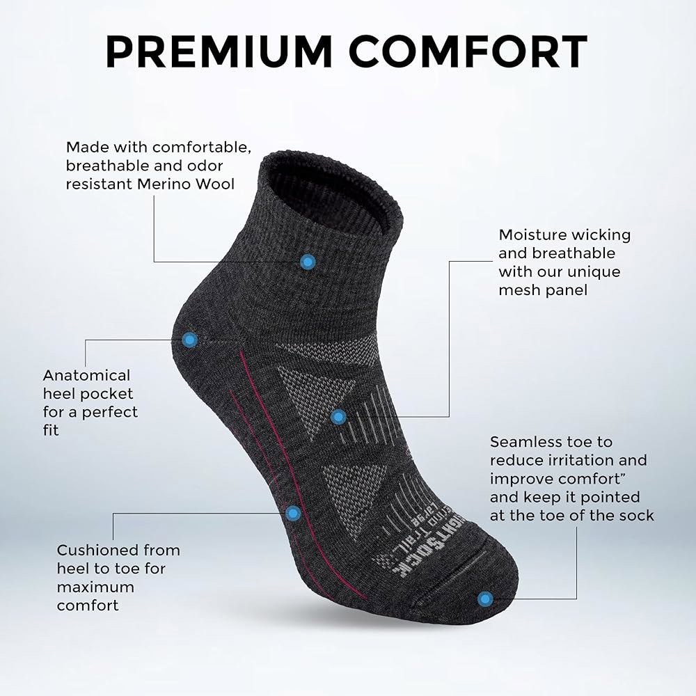 Wrightsock Merino 트레일 쿼터 러닝 여성용 및 방지 그레이 쿠션 처리된 푸크시아 남성 양말 미국산, - 물집 Grey Blue Small - 상세 이미지 3