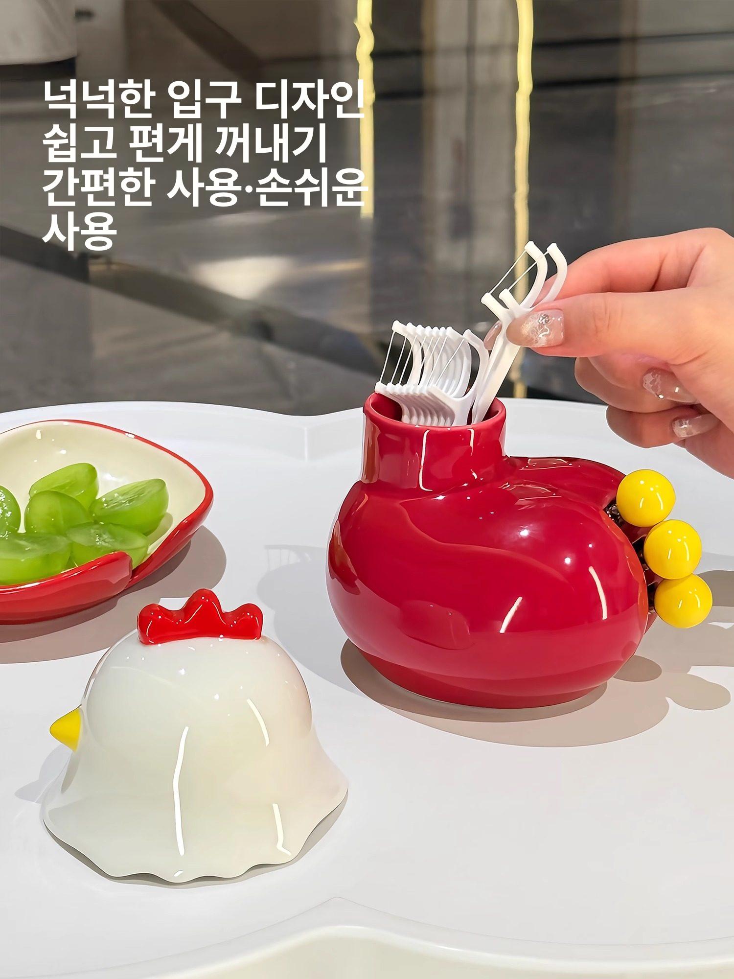 고급 믹 이쑤시개통 면봉 치실 과일 포크 세트 가정용 인테리어 레드 이미지 6