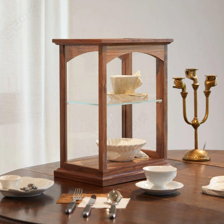 [해외]우드 쇼케이스 빈티지 보관 나무 유리 카페 빵진열대 블랙월넛 스타일 A 슬라이딩 도어