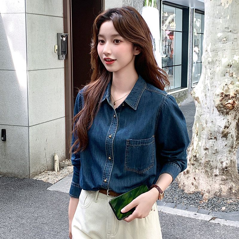 여성 캐주얼 스타일 오피스 슬림핏 트리아세테이트 베이직 긴팔 포켓 셔츠 블라우스 데일리 출근룩 무드 연출 아이템 - 상세 이미지 4