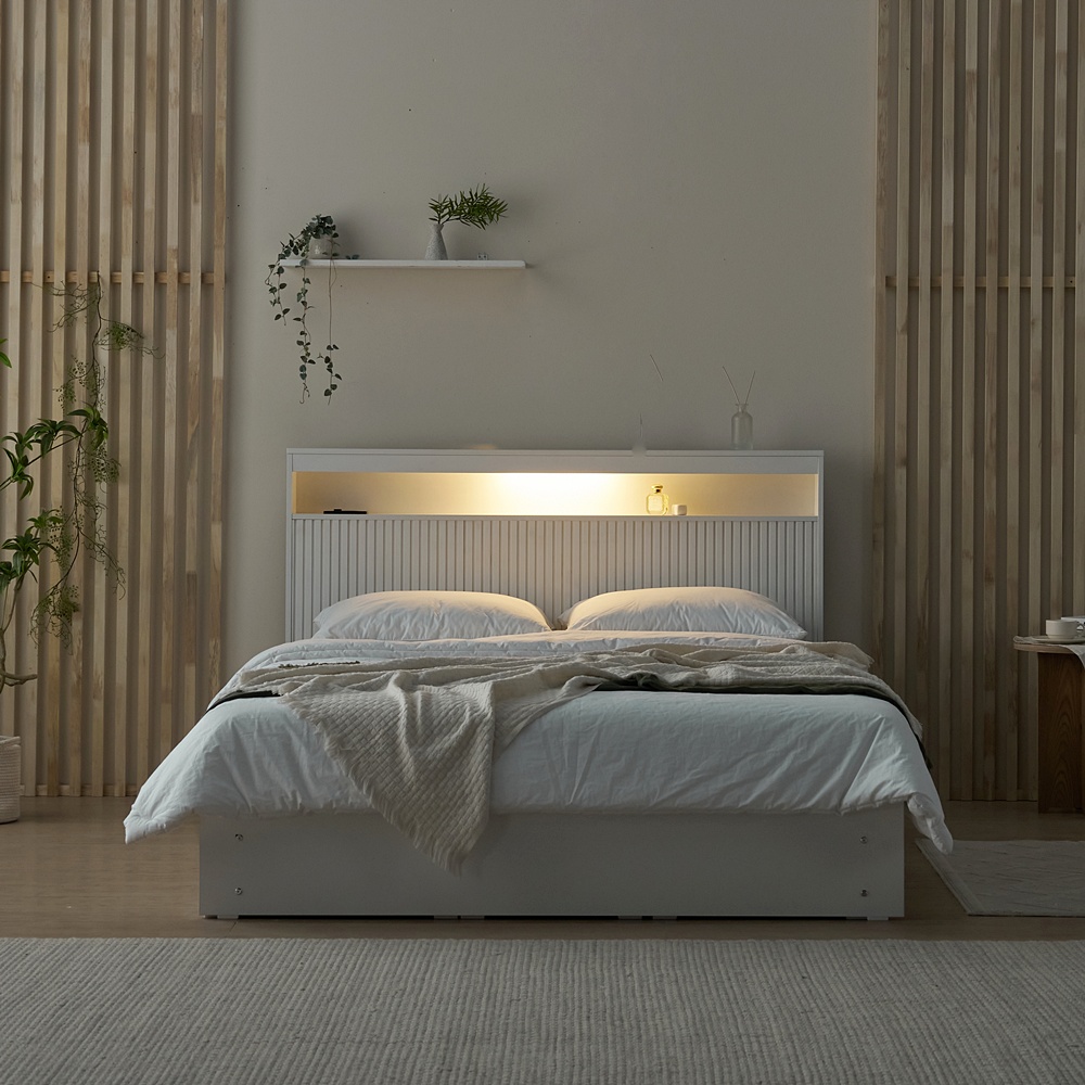 포레디 슈퍼싱글프레임 높은 서랍형 템바보드 트윈베드 호텔식 침대