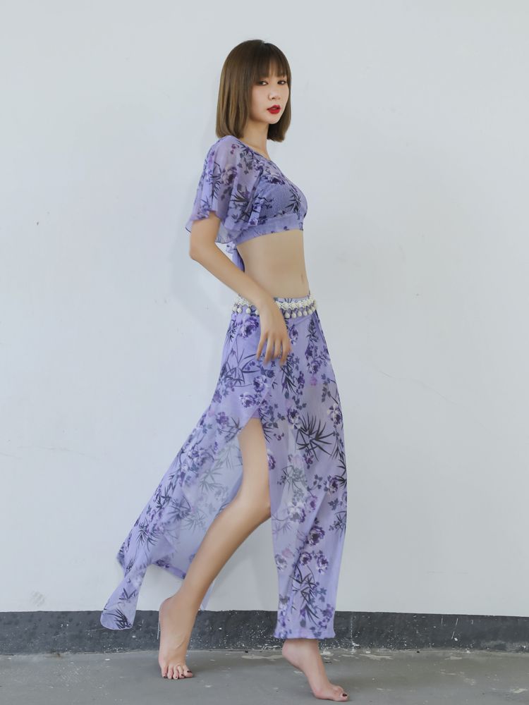 원피스 롱치마 줌바 트임 라인 공연복 댄스 의상 꽃무늬 망사 댄스복 스포츠 라틴 밸리 - 상세 이미지 2