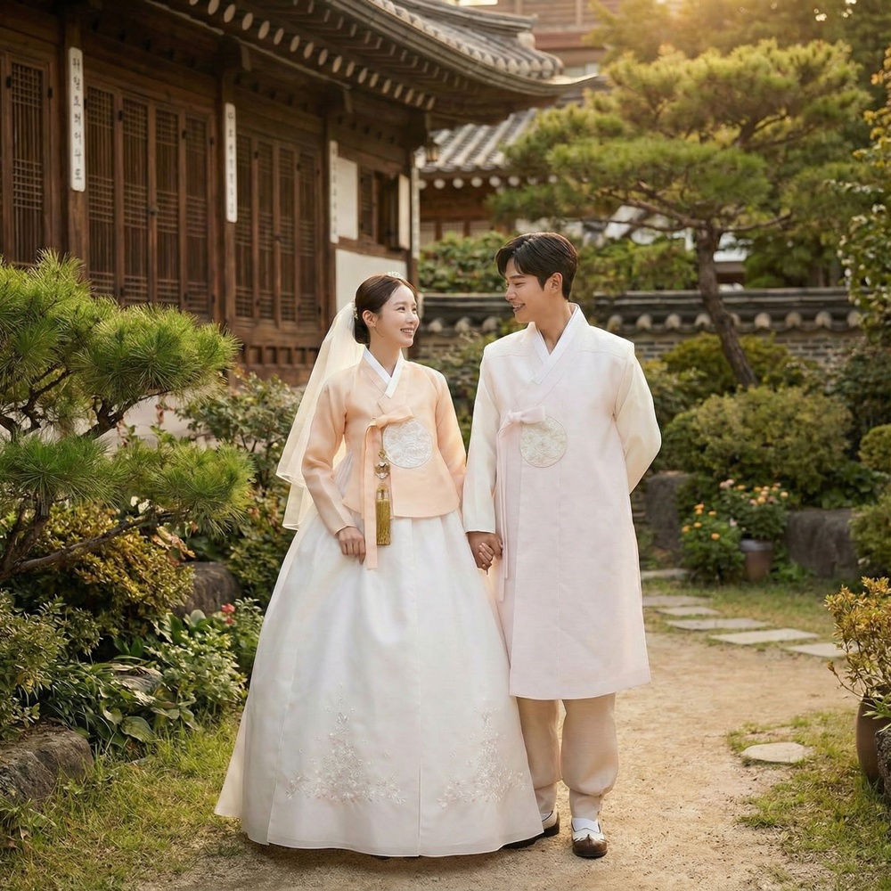 은가비한복 [허니봉봉] 신랑신부 한복대여 결혼식 커플 웨딩촬영 2부 드레스 피로연 돌잔치 - 상품 이미지