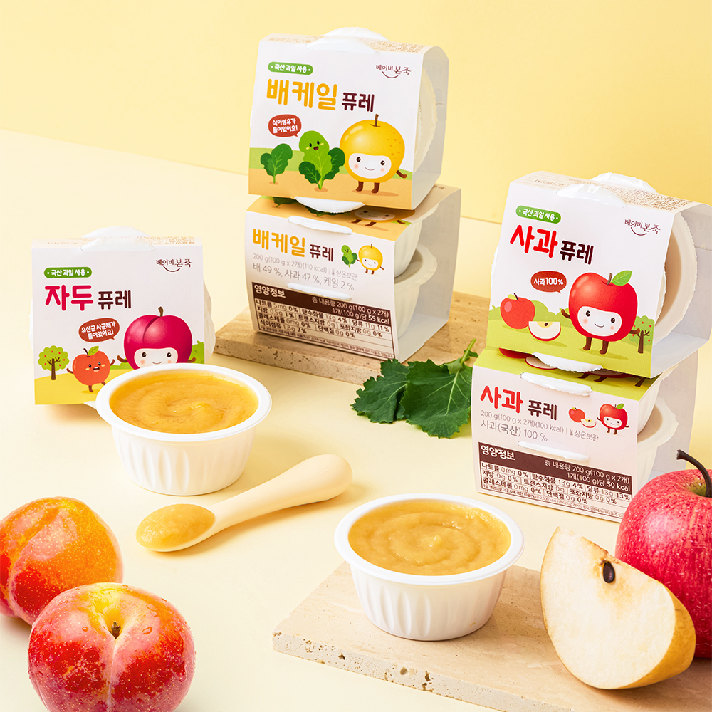 [베이비본죽] 국산 과일퓨레 3종 3/4/5세트 선택,1팩 100gx2개입