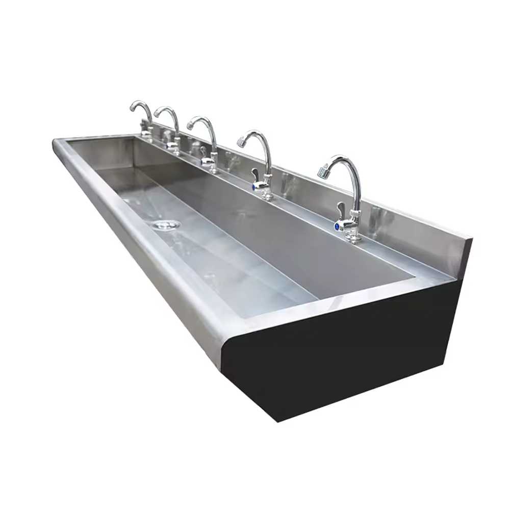 야외 개수대 벽걸이형 대형 학교 세척통 스텐 긴 펜션 100x40x20cm 304 2구 수도꼭지 - 상세 이미지 5