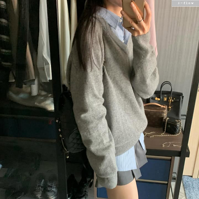 몰디 스트라이프 오버핏 하프 셔츠 2col 겨울 봄 루즈핏 카라 단가라 코튼 제이플로우 이미지 6