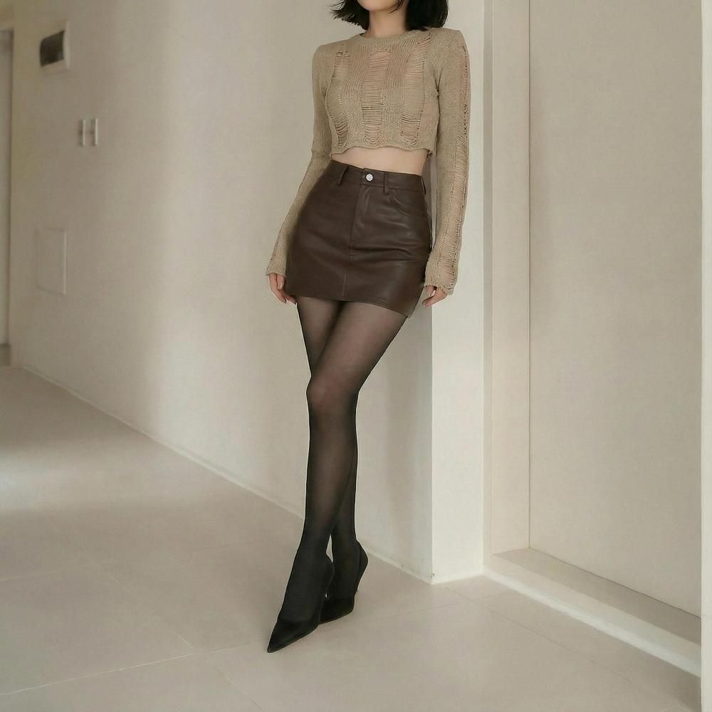 하이웨스트 가죽 치마바지 A라인 레더 숏스커트 bying24 - 상품 이미지