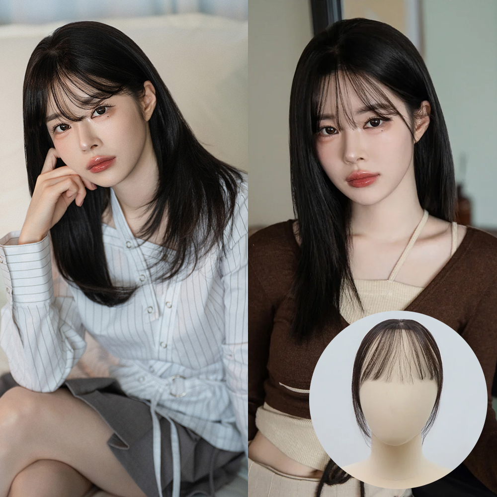 가발나라 인모 100% 여자 정수리가발 탑커버 앞머리 부분가발 시스루뱅, 소프트뱅