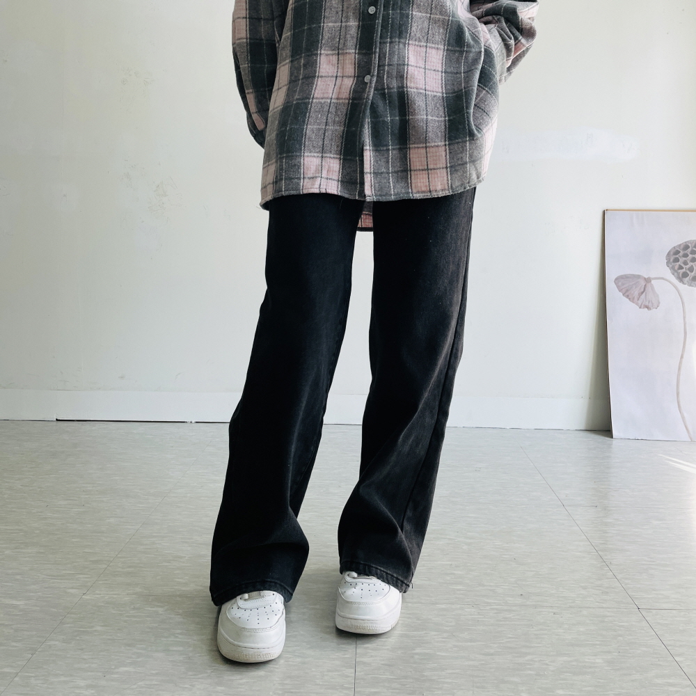 융기모 일자청바지 와이드청바지 뒷밴딩 진청 흑청 - 상세 이미지 3