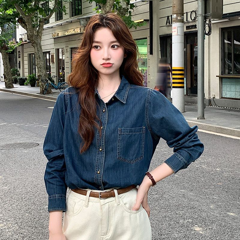 여성 캐주얼 스타일 오피스 슬림핏 트리아세테이트 베이직 긴팔 포켓 셔츠 블라우스 데일리 출근룩 무드 연출 아이템 - 상세 이미지 3