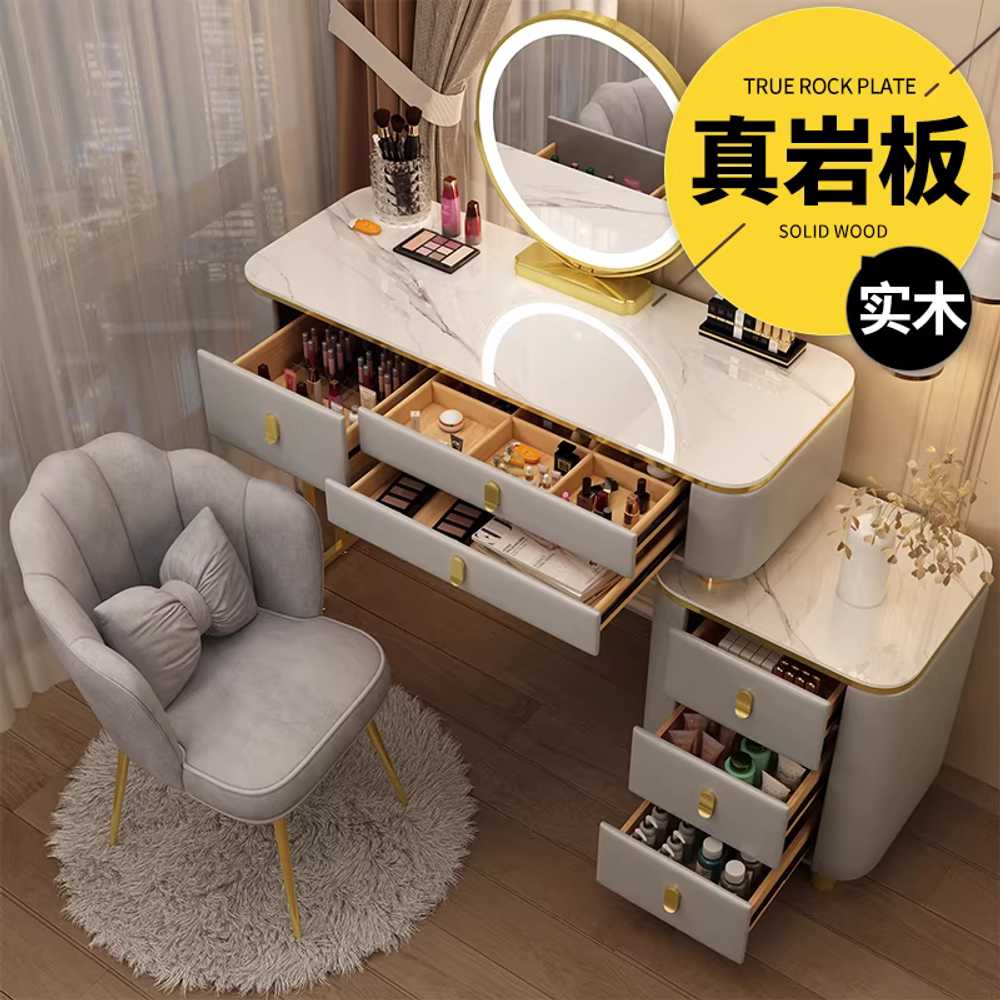 핑크 화장대 콘솔 입식 의자 메이크업 원형거울 서랍 80cm 이미지 6