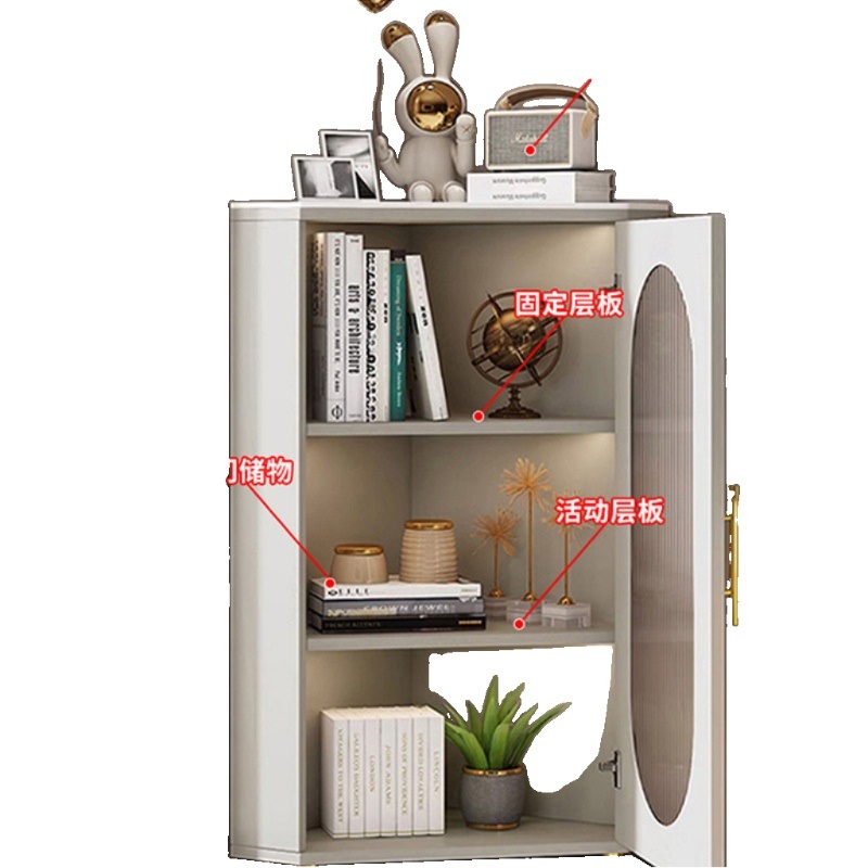 모서리 코너장 거실 수납장 서랍장 삼각 구석 모서리장 원목 선반 장식장 미색 35x35x100 (금색) - 상세 이미지 3