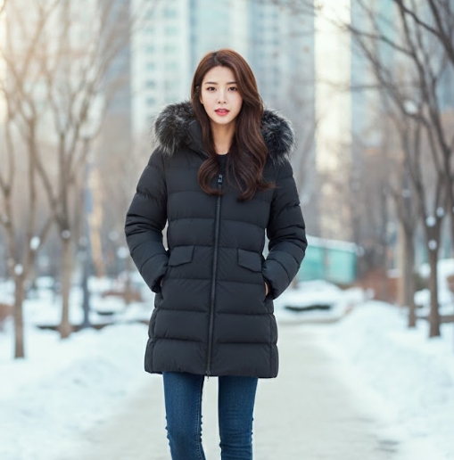 밀레 아웃도어 여자 겨울 라쿤퍼 보온 넥기모 구스다운 패딩 다운점퍼 - 상세 이미지 4