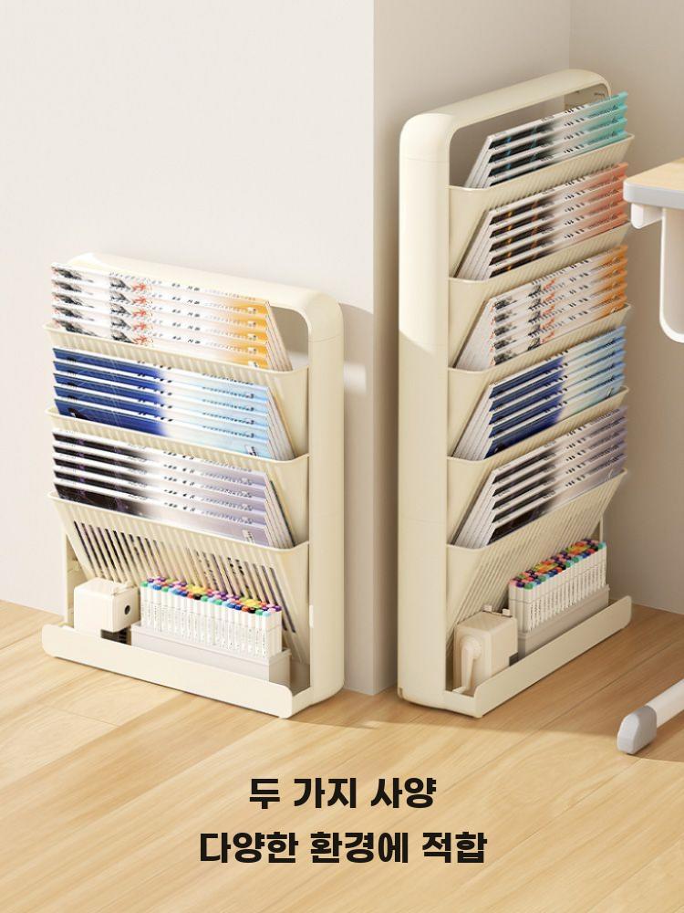 사이드 책꽂이 책상옆 책장 폭좁은 잡지꽂이 틈새 수납장 크림 화이트 3단 - 상세 이미지 4