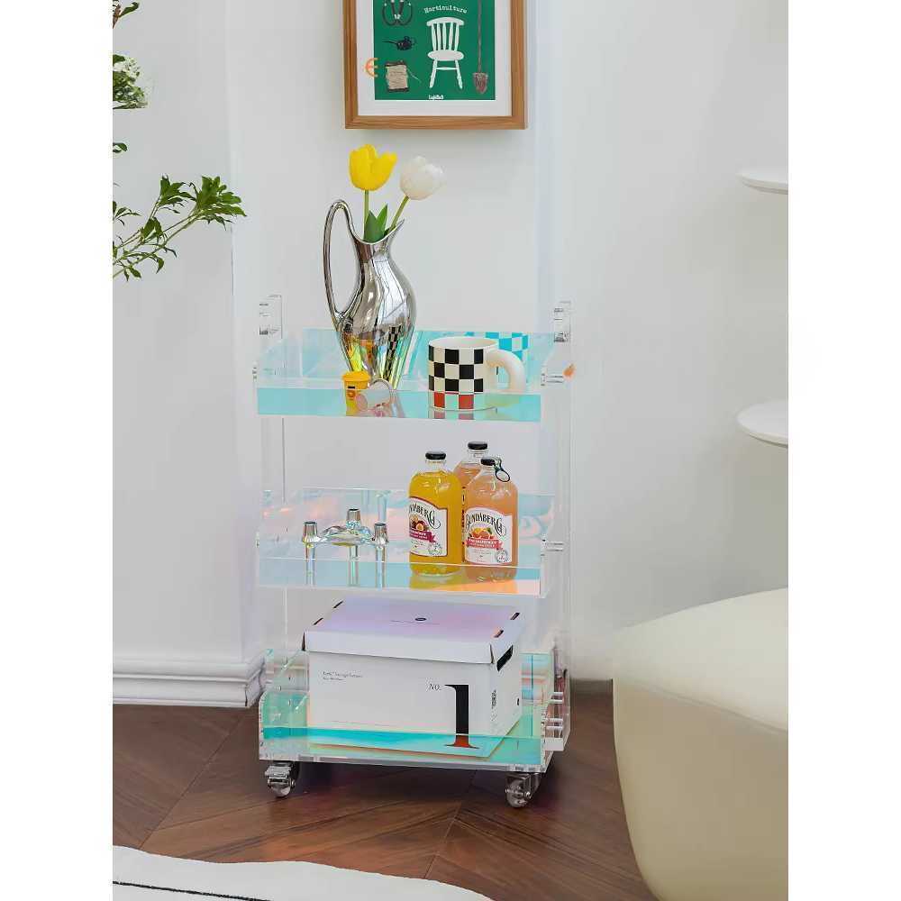 홀로그램 카트 아크릴 트롤리 레인보우 수납 선반 컬러 - 2단 - 상세 이미지 3