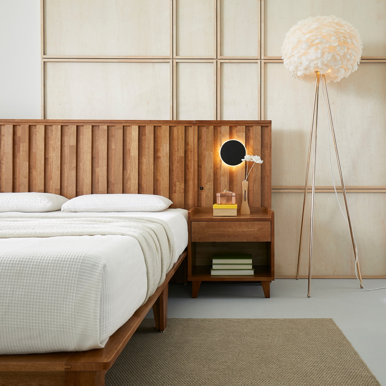 오로라 호텔식 평상형 LED 원목 침대프레임 슈퍼싱글, 월넛