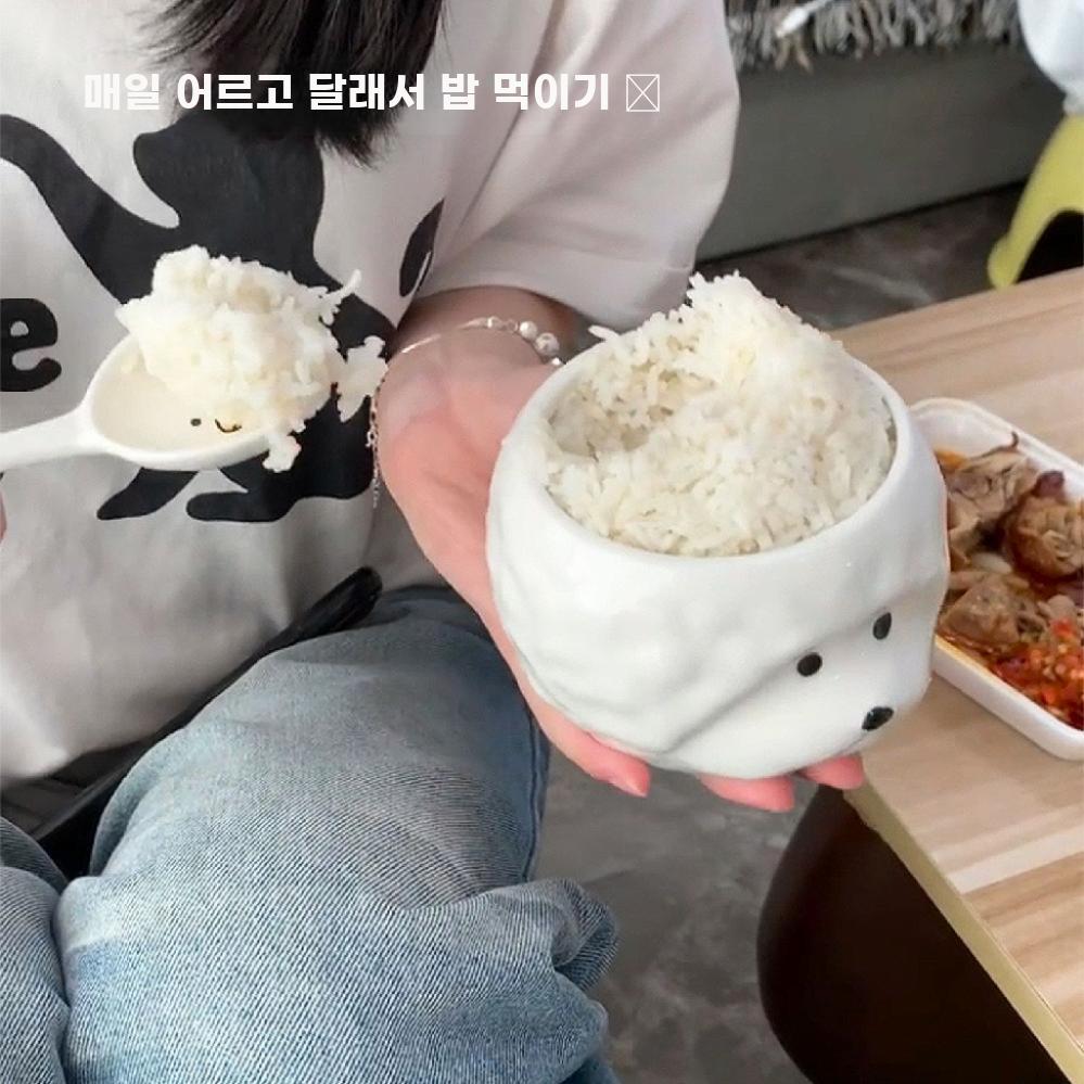 귀여운 밥그릇 비숑 밥공기 공기밥 식기 강아지모양 그릇 수저 받침대 - 상세 이미지 4