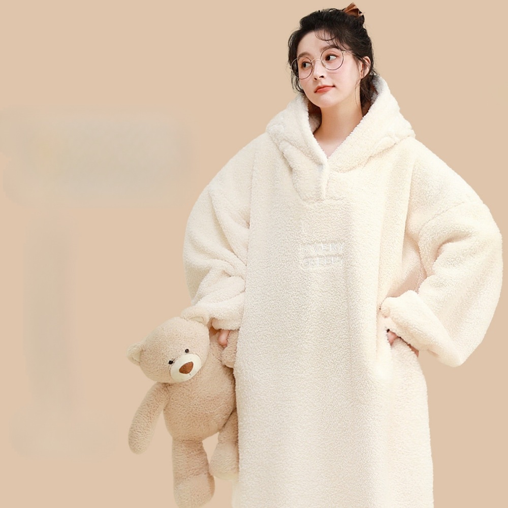 입는담요 롱후드담요 겨울 따뜻하고 포근한 플란넬 플리스 극세사 셰르파 안감 부드러운 - 상세 이미지 2