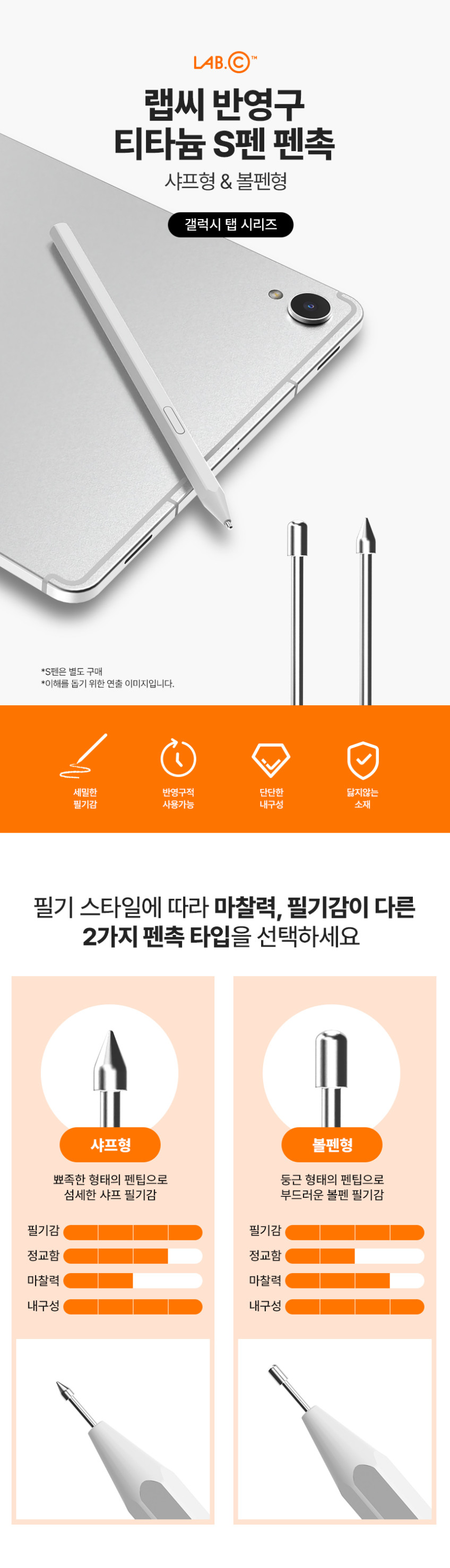 랩씨 갤럭시 탭 S펜 펜촉 (티타늄 반영구 샤프형) 삼성 정품 라미 스테들러 모나미 호환 판매처 상세 정보 이미지 4