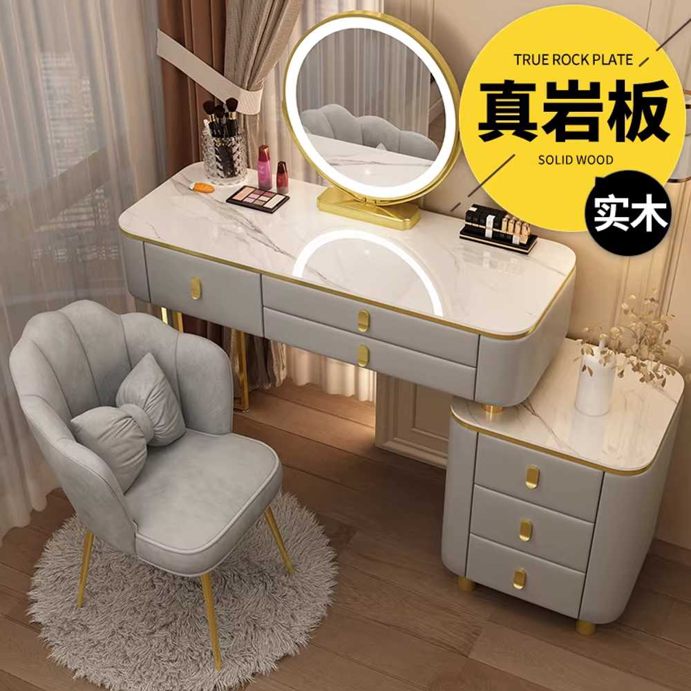 핑크 화장대 콘솔 입식 의자 메이크업 원형거울 서랍 80cm - 상세 이미지 3