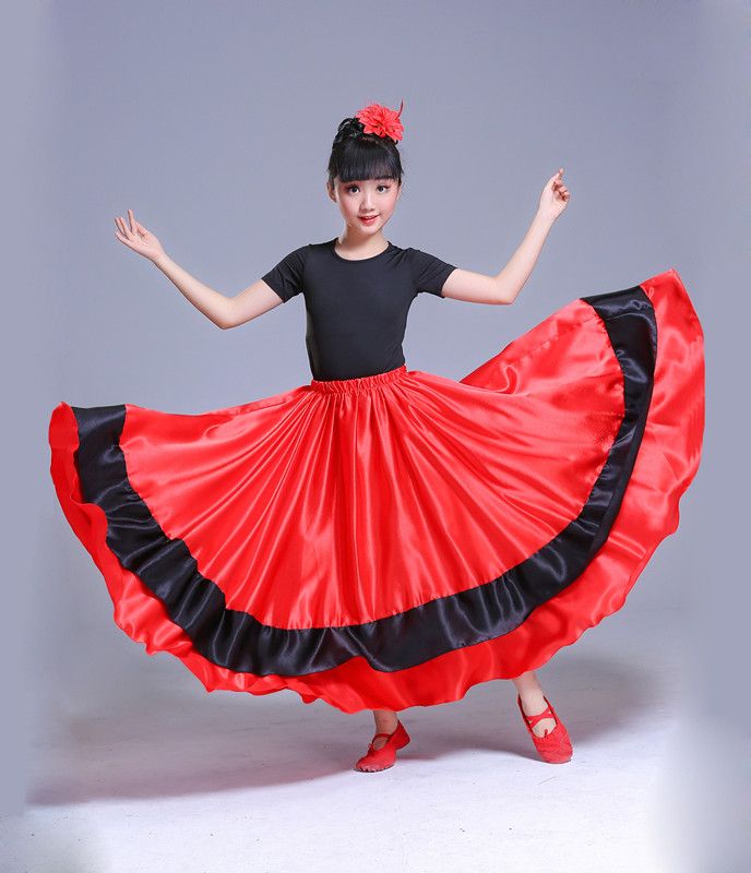 캉캉 스커트 스윙댄스 치마 스페인 무용 공연 플레어 플리츠 블랙 180도 키 115-125cm 길이 65cm - 상세 이미지 2