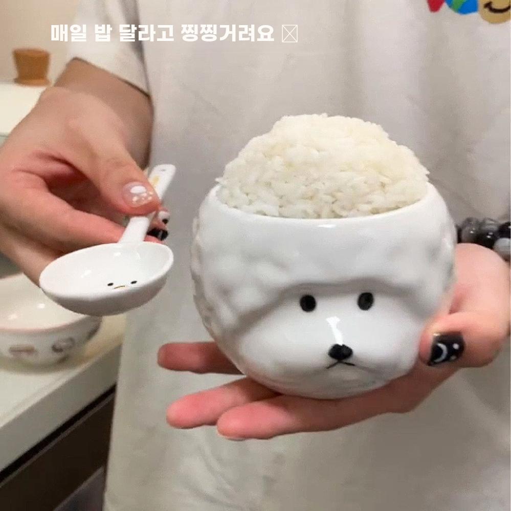 귀여운 밥그릇 비숑 밥공기 공기밥 식기 강아지모양 그릇 수저 받침대 - 상세 이미지 2